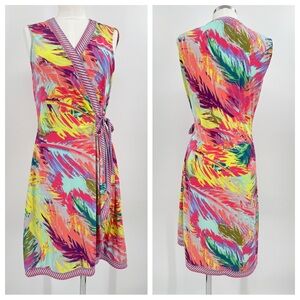 BCBGMaxAzria Vibrant Colorful Abstract Print Wrap Dress Size Large